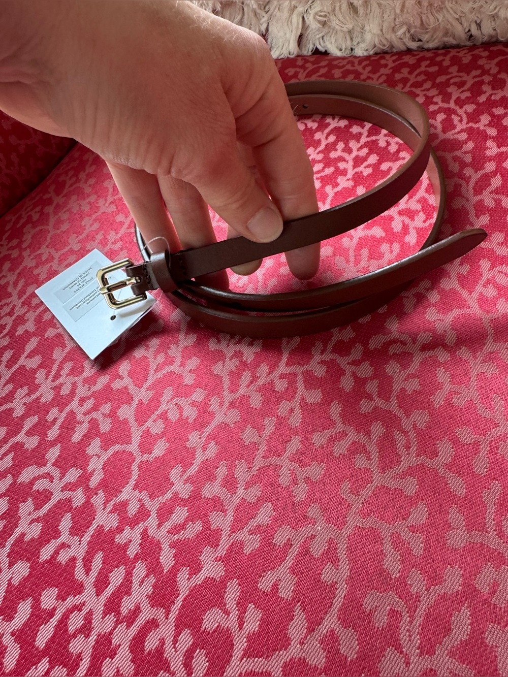 J. Crew Slim Brown Leather Belt with Gold Buckle - Picture 4 of 9